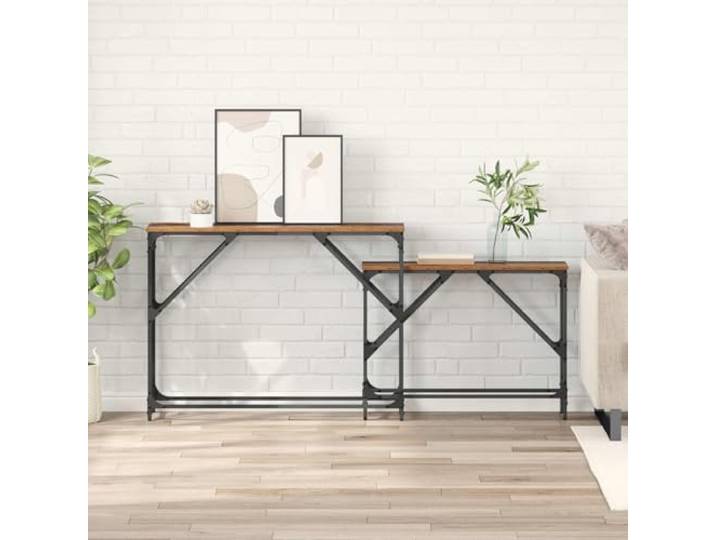 TEKGHUT Konsolentisch 2er Set Altholz 100x28x75 cm Holzwerkstoff Holzwerkstoffplatte, Altholz-Optik, schwarzer Metallrahmen, Nesting-Design, vielseitig nutzbar