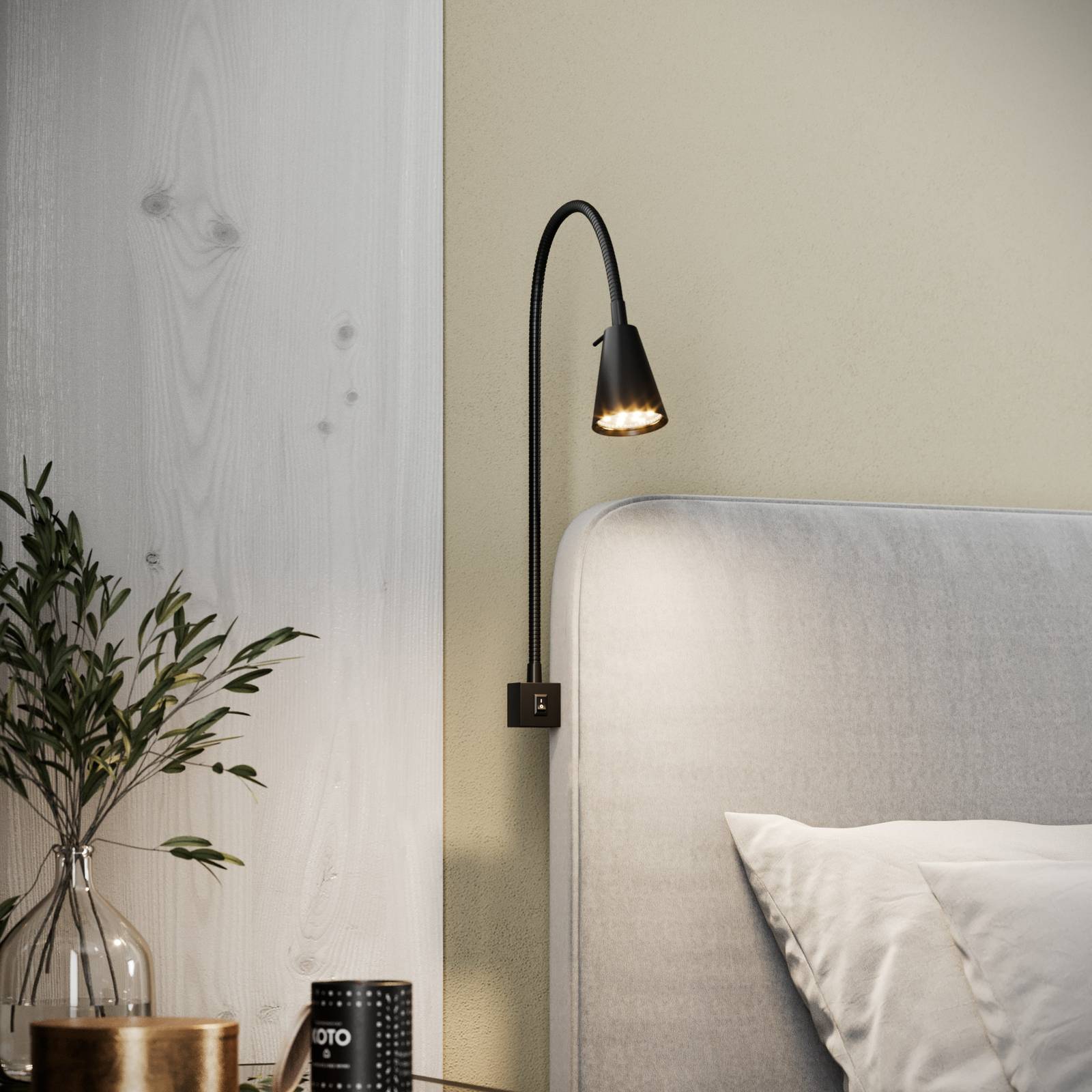 Briloner LED wall lamp Tuso, black, bed mounting, metal Tuso, Black, Bedroom, metal, Modern