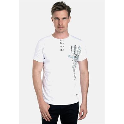 T-Shirt RUSTY NEAL, Herren, Gr. M, weiß, 100% Baumwolle, mehrfarbig, normal, Rundhals, Shirts T-Shirt, mit schicker Knopfleiste