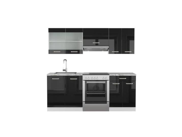 Vicco Küche R-Line, Schwarz Hochglanz/Weiß, 200 cm