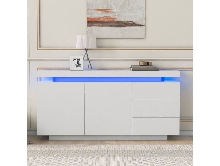 Buffet armoire moderne Salon Meuble D'appoint meuble sur pied commode buffet Highboard meubles buffet haute avec lumière LED-blanc