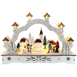 HTI-Living, Weihnachtsfiguren, Lichterbogen in modernen Weiss Weihnachtsdorf mit Schneemann