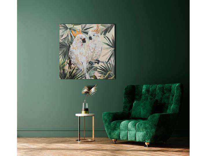 Leinwandbild Verliebte Kakadus Mischgewebe Multicolor 80 x 80 x 3cm