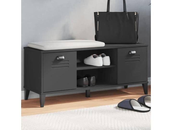 Banc à chaussures - DUOKON - VIKEN - Bois de pin massif - Noir - 106x35x45 cm