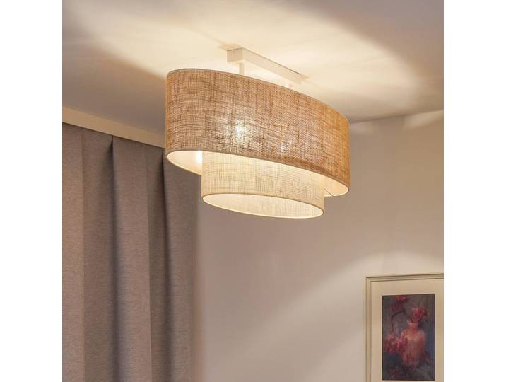 Deckenleuchte Boho Jute Duolla, dimmbar, braun / rost, für Wohn- / Esszimmer, Textil / Stoff / Seide
