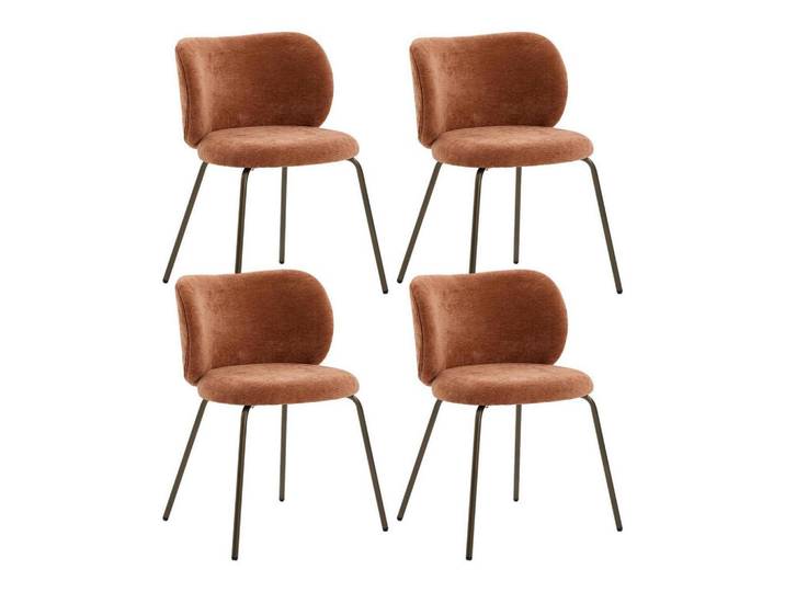 Esszimmerstühle 4er Set Chenille Orange mit Metallbeinen, 52x80x46.5 cm, Esszimmer, Stühle