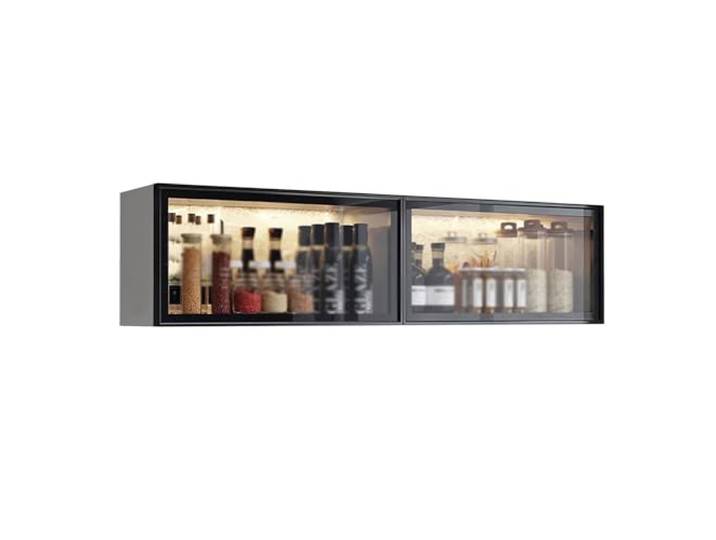 An der Wand montierter Küchenvitrinenschrank, moderne graue und weiße Speisekammer mit Türen und Regal(Black-a,120x32x19cm)