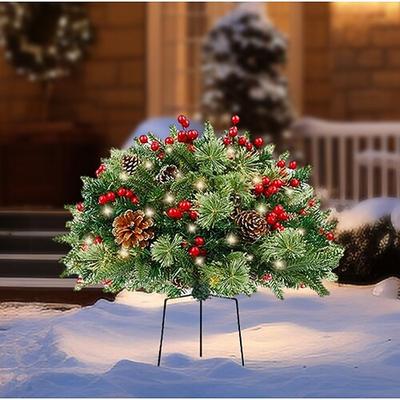 Weihnachtsbaum mit Beleuchtung, Dekoration für den Außenbereich, 61 cm, mit Lichtern, beleuchtete Pflanzbüsche mit Fernbedienung, Weihnachtsurnenfüller für die Veranda, den Garten, Weihnachtsdeko