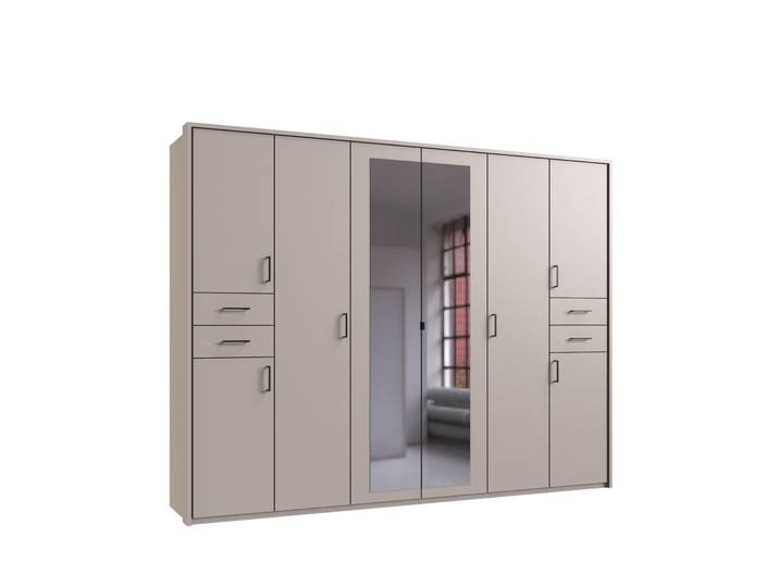 Drehtürenschrank Kleiderschrank 273cm Passepartout Spiegel Beige Grau Griffe schwarz / 22580