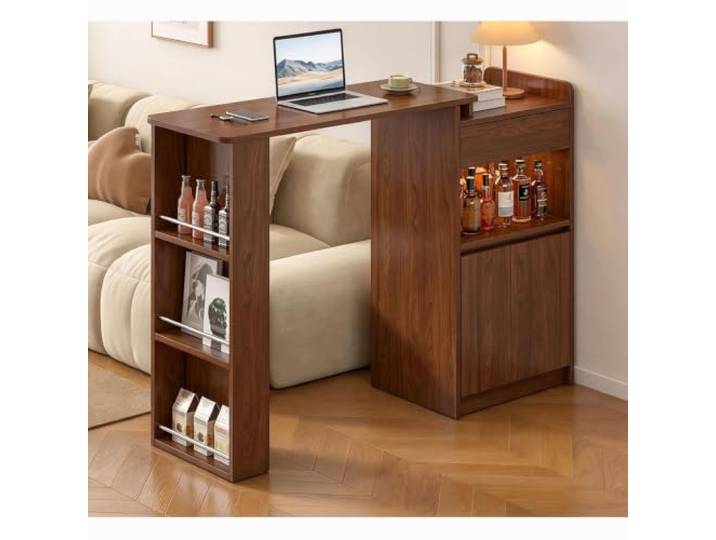 LIHDNGXM Vintage Ausziehbarer Bartisch Sideboard Insel Kombi mit Stauraum Retro Konsolenschrank Raumteiler für Kleine Wohnung Wohnzimmer Sofaseite(Walnut,100+50cm)