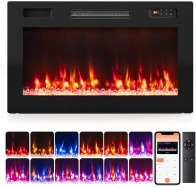 Costway 30 Inch Smart WiFi Electric Fireplace with Recessed and Wall Mounted