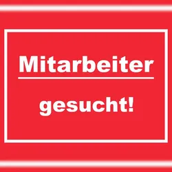 HB-Druck Mitarbeiter gesucht Schild mit Text Aushängeschild rot-weiss A1 (594x841mm)