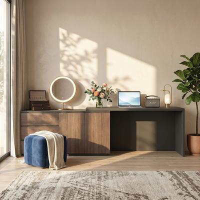 Unbrand Home Office Expandable Desk with Drawer Dresser for Storage