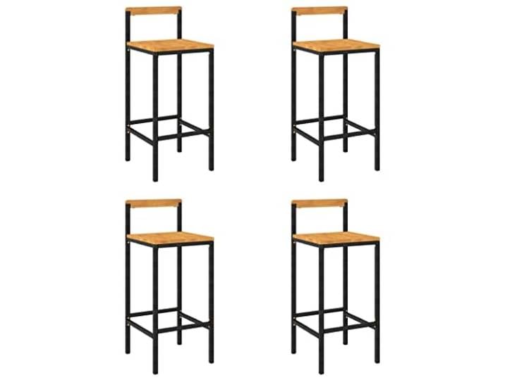 POUFGDR Barhocker, 4-teilig, Schwarz, Polyrattan, massives Akazienholz Sitzfläche aus Massivholz, robuster Stahlrahmen, Fußstütze, Verwendung im Innen- und Außenbereich, einfache Montage