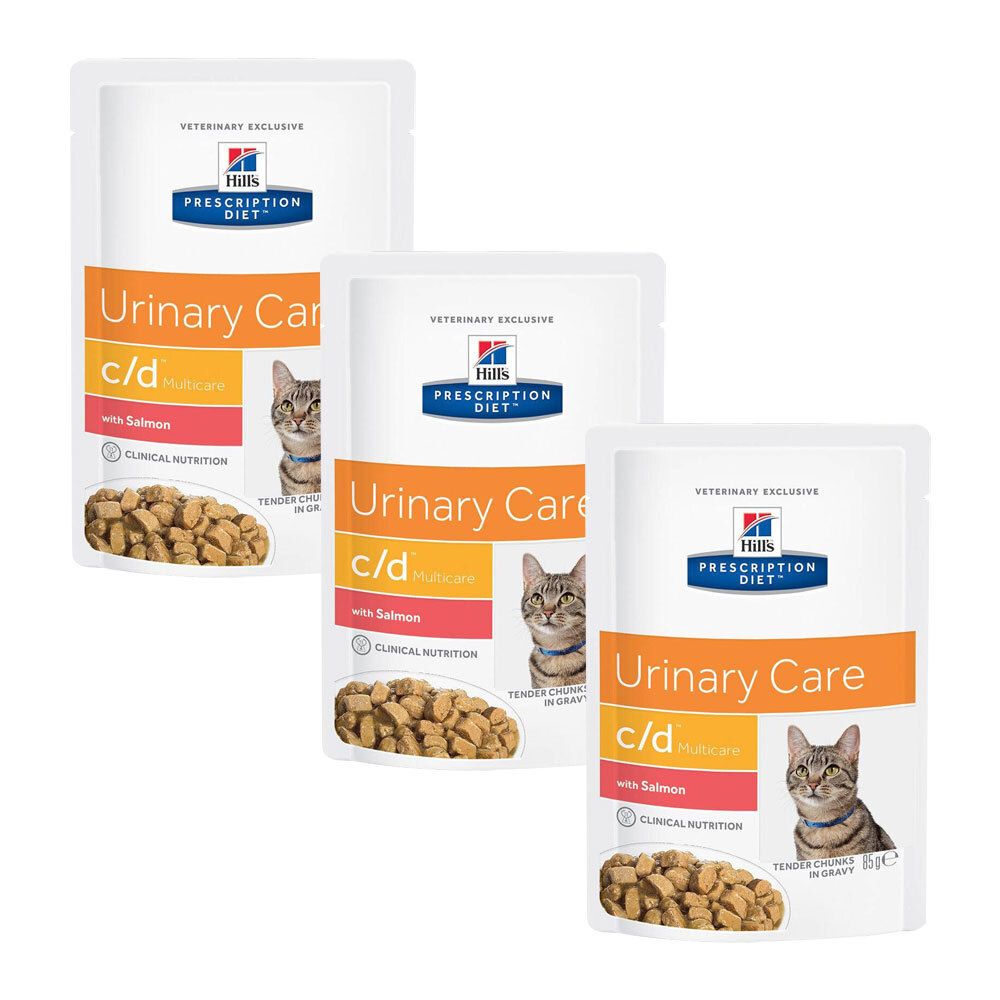 3x Hill's Prescription Diet c/d Lachs Katzenfutter 3x12x85 g Beutel