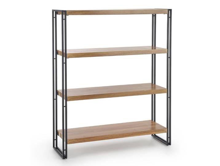 Bibliothèque style chêne doré et acier noir 100x120cm