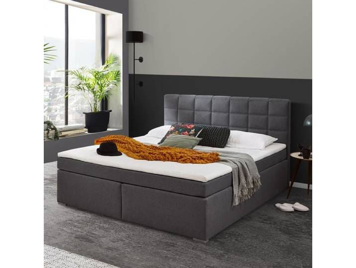 Boxspringbett Arcadius Webstoff 140x200cm Bonellfederkern-Box Härtegrad: H2 Dunkelgrau modern