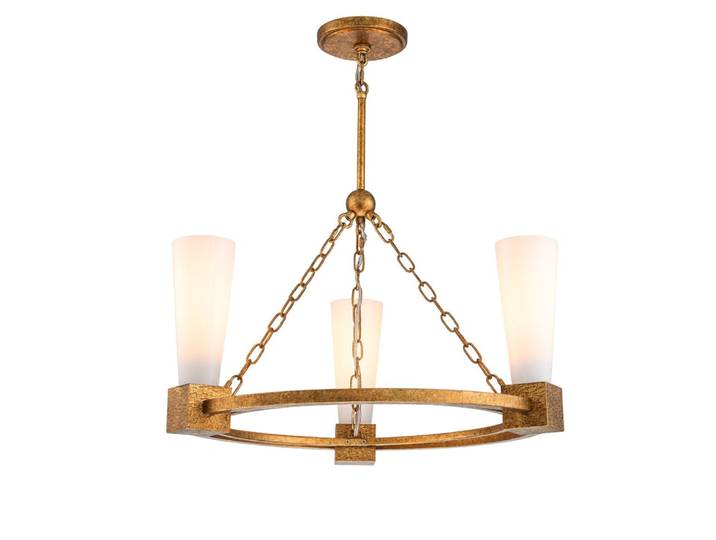 Lustre 3 Lumières Acier, Résine, Verre Opalin