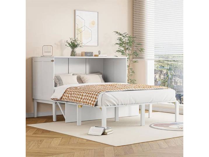 Lit escamotable - DREAMMESPACE - 140x200 cm - Pliant mural - Bois blanc - Sommier inclus