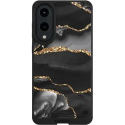 Nivocase Handyhülle für Samsung Galaxy S25 Edge Hülle NIVOpure Case Schwarz Glitzer Look Marmor Muster (Samsung Galaxy S25 Edge), Smartphone Hülle, Schwarz