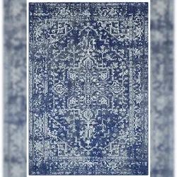 Vintage Teppich Orientalisches Muster | 120x170cm, Florhöhe 9mm, Gesamthöhe 12mm | Dunkelblau | Fleckenresistent | LODI-Lambro | Kadima Design