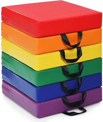 Costway 6 Pieces 15 Inches Square Toddler Floor Cushions Flexible Soft Foam Seating with Handles-Multicolor