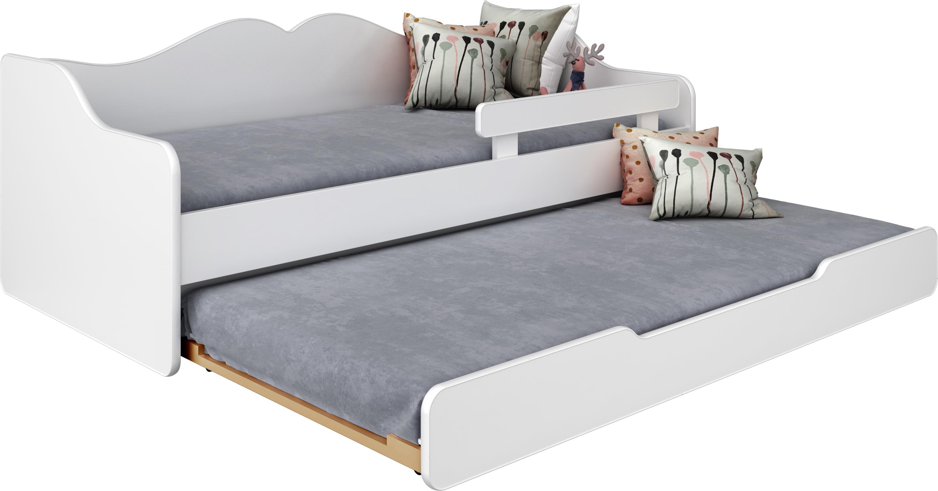 Kinderbett BELLA2 140x70 cm, weiß, mit ausziehbarer Schublade, Schlaffunktion und Sofa-Funktion