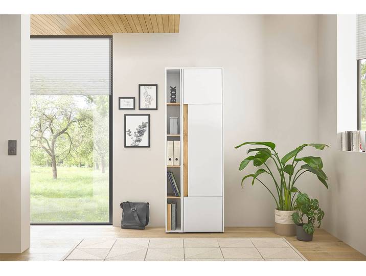 Schrank mit Holztür 70 x 200 x 40cm Weiß/Weiß