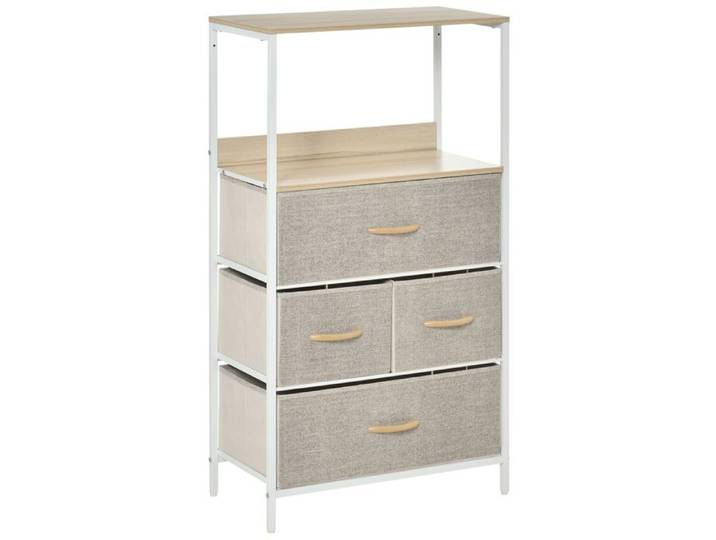 YWJ Commode Meuble de rangement commode 4 tiroirs extractibles 1 étagère 58x29x103 cm Gris Blanc