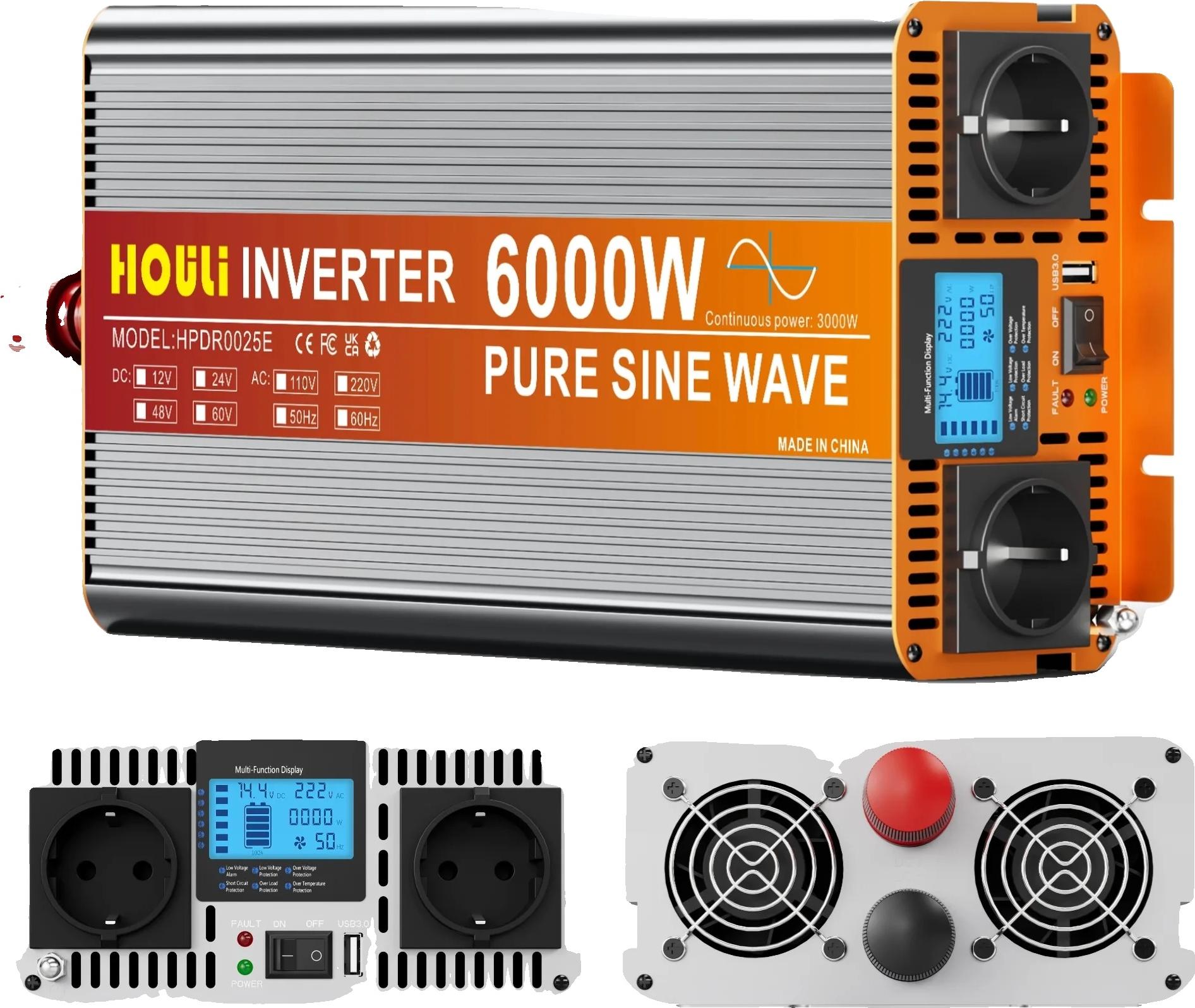 Reiner Sinuswellenwechselrichter, Fernbedienung, Spitzenleistung 6000W-12V