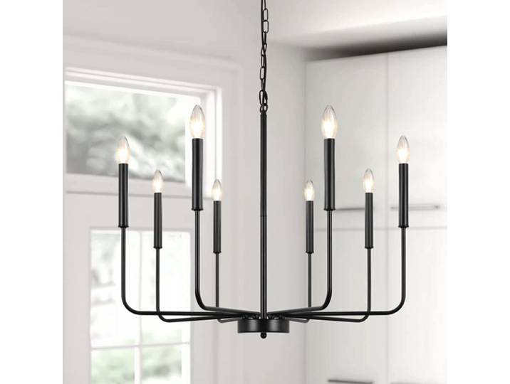 Lustre moderne style ferme, 8 lumières, laiton doré et noir, suspension de plafond rustique, éclairage suspendu