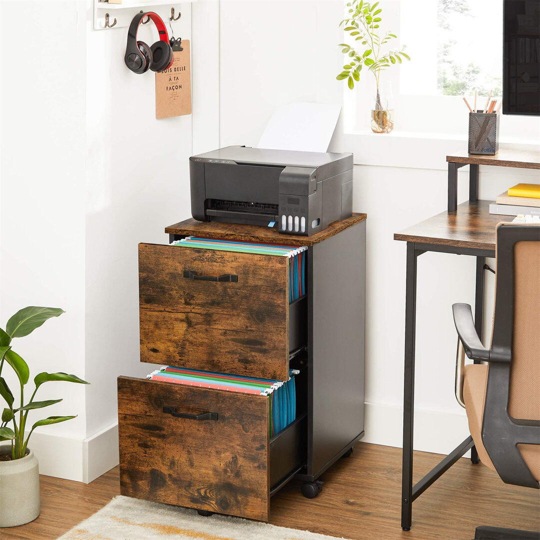 Union Rustic Franny 42 cm W 2 -Drawer Filing Cabinet Rustic Brown/Black 70cm H X 42cm W X 40cm D