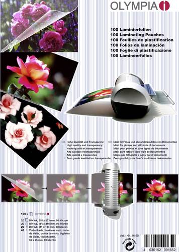 Olympia Laminierfolie DIN A4, DIN A5, DIN A6, 95 x 60mm 80 micron 1 Set