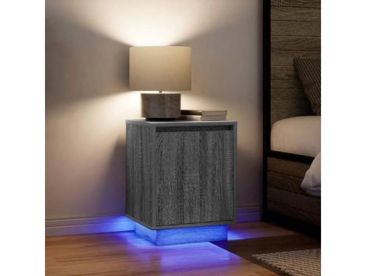 Nachttische mit LED-Beleuchtung 2 Stück Sonoma Grau 38x34x50 cm, Nachttisch mit verstellbarem RGB-Licht, Holzwerkstoffplatte feuchtigkeitsbeständig, großer Stauraum
