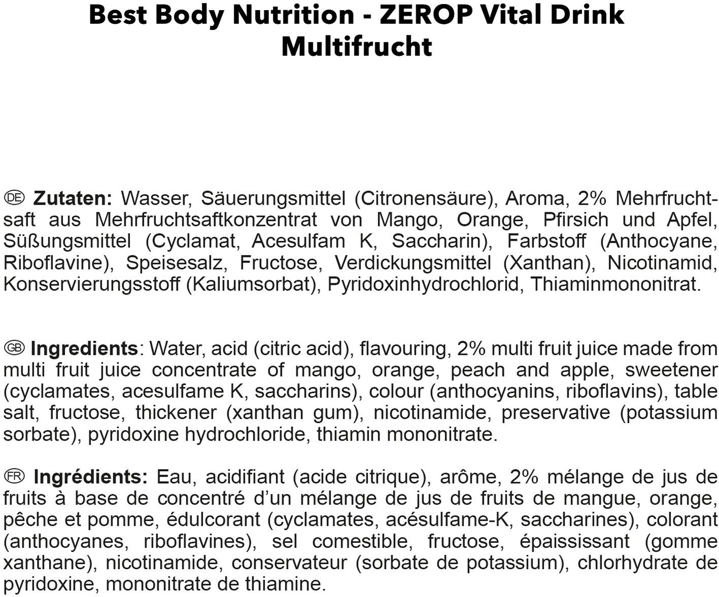 Best Body Nutrition BBN Low Carb Vital Drink Multifrucht 1000 ml Konzentrat