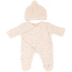 Götz - Kombi Beige Gr. S, 2‐teiliges Strickset mit Wickeloberteil & Bommelmütze für Babypuppen 30–33 cm