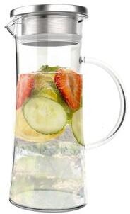 Glass Pitcher-50oz. Carafe with Stainless Steel Filter Lid- Heat Resistant for Hot or Cold Brew by Classic Cuisine