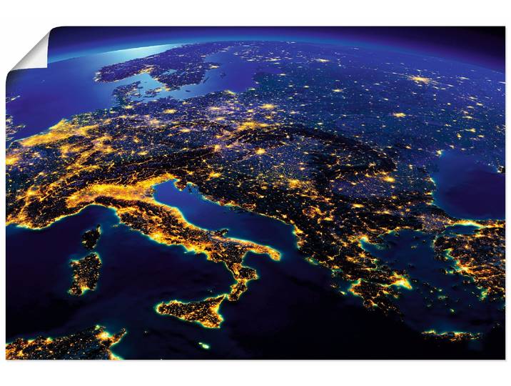 Poster ARTLAND Südliches Europa vom Weltraum , gelb (farbe bild(er): gelb), B:60cm H:40cm, Bilder, Poster, ohne Rahmen