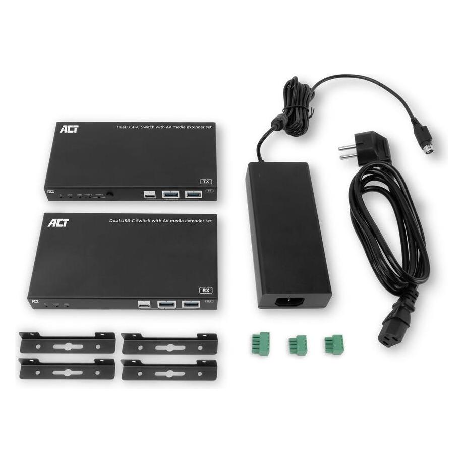 ACT AV media extender set with dual USB-C switch, CAT6A, 100 meters (AC7110)