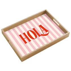 TABLETT Hola - Zitat - Streifen - Pastell - Rosa - Rot - Weiß Eichenholz 50x35 cm