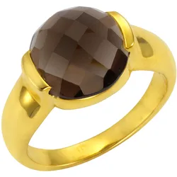 Jamelli Ring 925 Silber vergoldet Rauchquarz 12mm