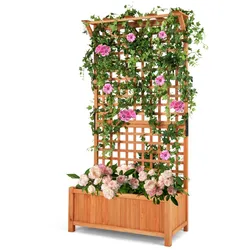 Helloshop26 - Hochbeet mit Rankgitter 90 x 44,5 x 183,5 cm perfekt für Kletterpflanzen natürlicher Stil aus Holz 20_0012211