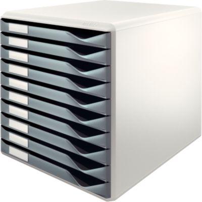 LEITZ® Schubladenbox, 10 Schübe, DIN A4, Polystyrol, lichtgrau/grau