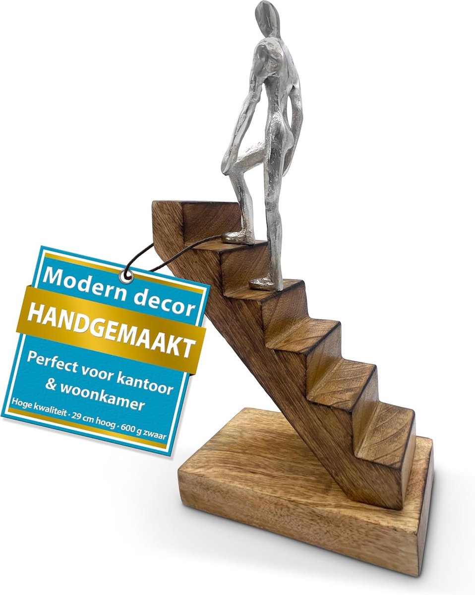 Decoratieve Sculptuur Top of The Rock Motivational Beeld - Houten en Metalen Standbeeld voor Woonkamer, Bureau of Kantoor - 29 cm