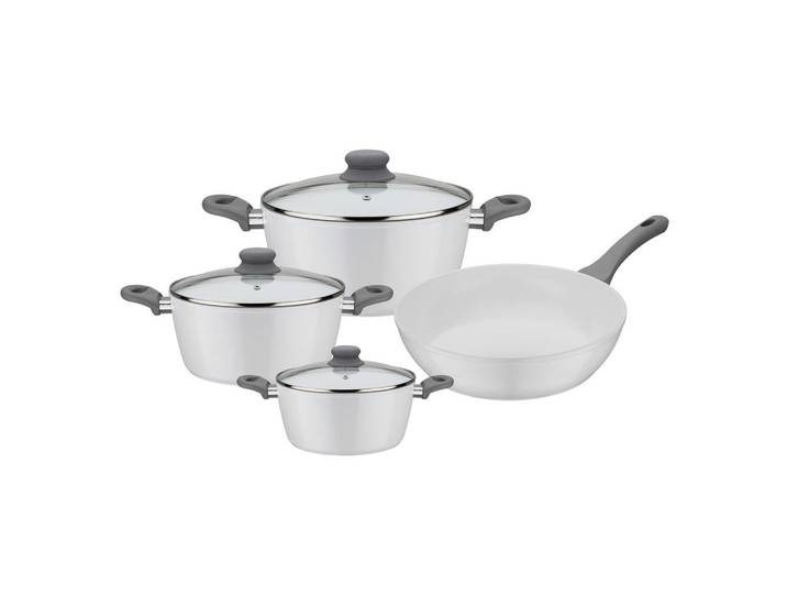 GSW Kochtopfset Fiona, Weiß, Metall, 4-teilig, ISO 9001, rostfrei, Griffe werden nicht heiß, optimale Wärmeverteilung, leichte Reinigung, schadstofffrei gemäß EU-Standards,mit Dampfablass, Kochgeschirr, Töpfe, Topfsets