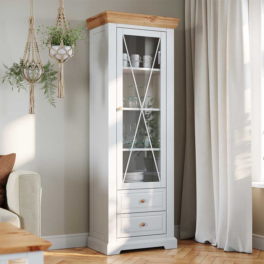 Pharao24.de Wohnzimmervitrinenschrank aus Kiefer Massivholz Landhausstil