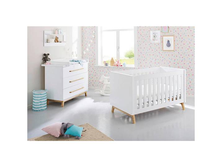 Pinolino Babyzimmer Pinolino Riva, Weiß, Eschefarben, 3 Schublade(n) Schubladen, 78x88x149 cm, zum Juniorbett umbaubar, höhenverstellbar, Sprossen mit Normabstand, Aufbauanleitung im Karton, Lattenrost inklusive, Schlupfsprossen, Babymöbel & Kindermöbel, Babyzimmer, Babyzimmer-Serien