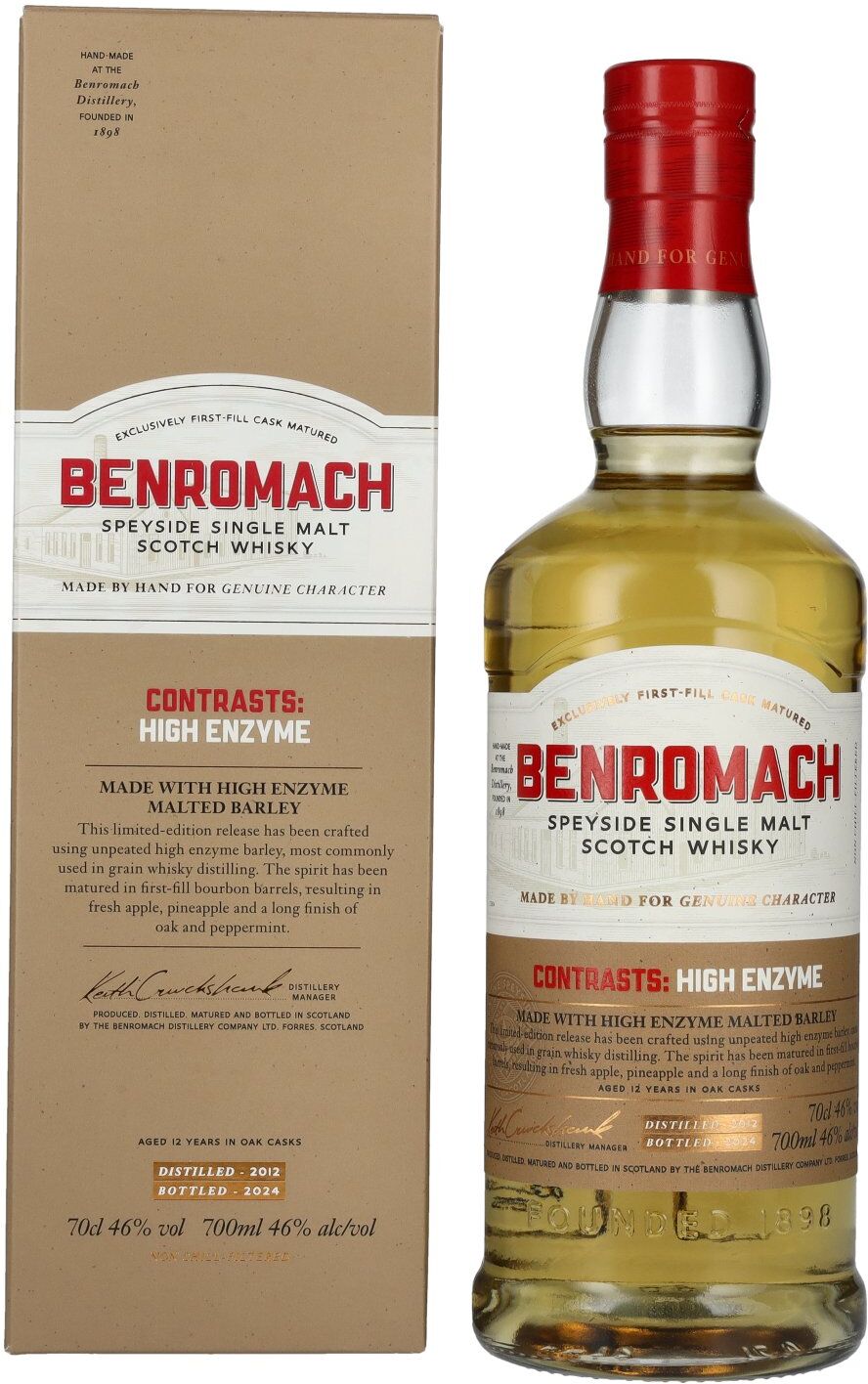 Benromach 12 Years Old HIGH ENZYME 1st fill Bourbon Barrels Speyside Single Malt 2012 46% Vol. 0,7l in Geschenkbox