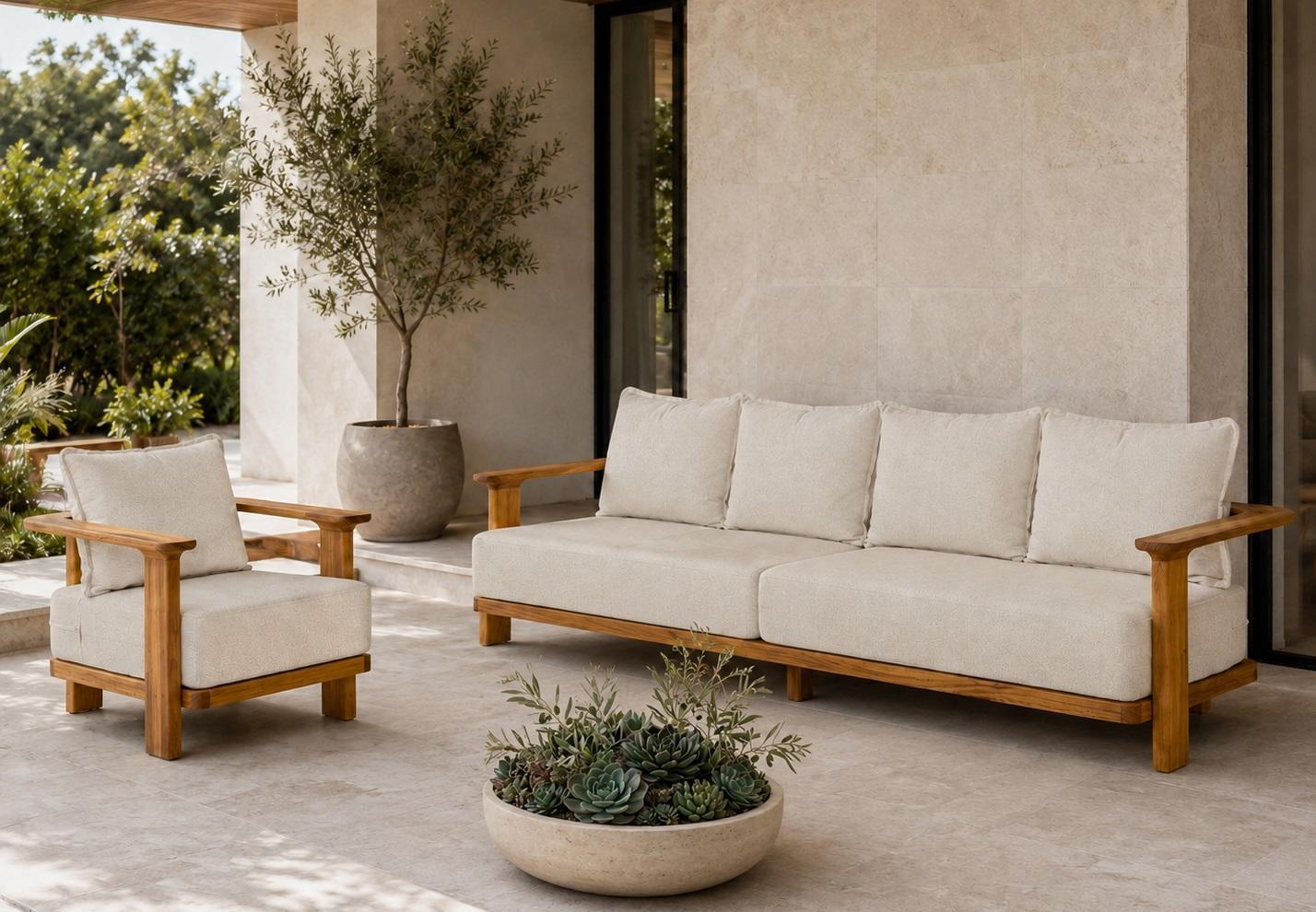 Gartenlounge Set 4-Sitzer Sofa Sessel Beige Kissen Elegant