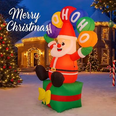 Inspired Finds 5.9FT Lighted Santa With Gift Box Inflatable For Outdoor Christmas Yard Decor 5.9FT Lighted Santa With Gift Box Inflatable For Outdoor Christmas Yard Decor